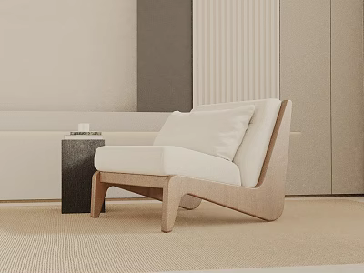 Modern Leisure Chair With Wooden Frame And White Cushion In Minimalist Interior 3d model