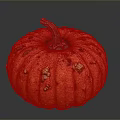 Vibrant Orange Pumpkin With Brown Stem And Yellow Black Spots On Reflective Black Background