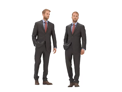 Two Men in Formal Black Suits Standing with Hands in Pockets 3d model