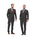 Two Men in Formal Black Suits Standing with Hands in Pockets 3d model