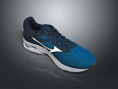 Navy Blue Mesh Upper Running Sneakers With White Sole And Accent Design 3d model
