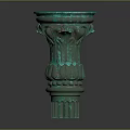 Ornate Green Classical Column With Intricate Carvings And Decorative Base