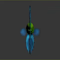 Vibrant Green Betta Fish with Blue Flowy Tail Isolated on Dark Background and Reflective Surface