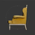 Elegant Yellow Single Armchair with White Carved Wooden Frame and Comfortable Upholstered Seat