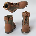 Brown and Green Laced Boots With Leather Fabric Upper And Treaded Rubber Sole