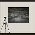 Abstract Painting with Black White Gray Tones Textured Artwork Hanging on White Wall