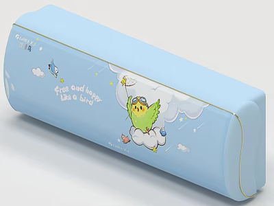 Blue Air Cooler Fan With Cartoon Bird Cloud Star Pattern Design 3d model