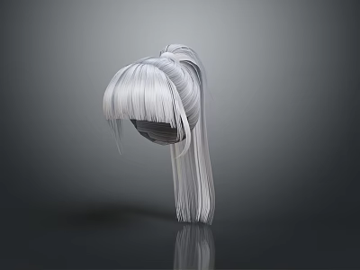 Game and Movie Character Hairstyle Design With Long White Hair Ponytail And Bangs 3d model