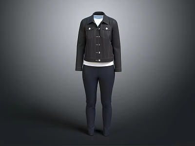 Black Denim Jacket With White Inner Top And Dark Pants For Casual Daily Outfit 3d model