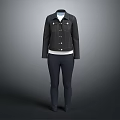 Black Denim Jacket With White Inner Top And Dark Pants For Casual Daily Outfit