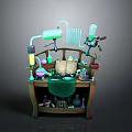 Laboratory Workbench Setup With Glass Tubes Beakers Flasks And Green Cloth