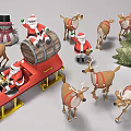 Christmas Decorative Ornament Set With Santa Claus Sleigh Reindeer Snowman And Tree