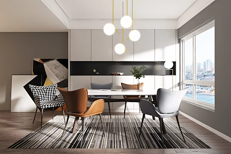 Modern dining table and chair combination 3d model