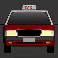 Red Taxi Sedan With TAXI Sign On Roof And Red Body Side Door Details