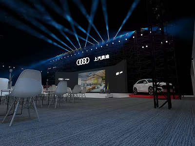 SAIC Audi Car Show Event With Stage Lighting White Car Backdrop And Chairs 3d model
