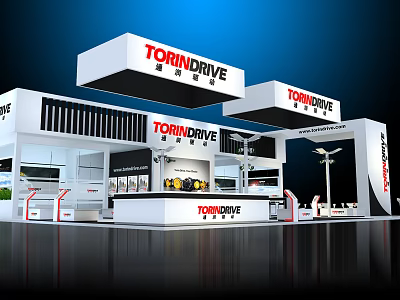 TORINDRIVE Exhibition Booth With Modern Design Hanging Structure And Product 3d model