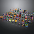 Colorful Cartoon Characters And Robot Models With Various Designs And Sizes Collection 3d model