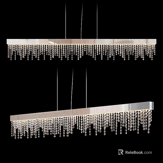 Elegant Modern Crystal Chandelier with Rectangular Frame and Hanging Crystal Beads 3d model 