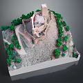 Detailed Scale Model of Ancient Castle on Hill with Green Trees and Tower