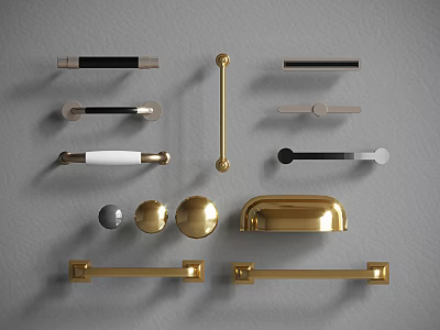 Various Stylish Metallic Cabinet Handles With Gold Black Silver Modern Designs 3d model