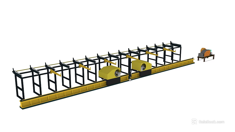 Public Facility Long Yellow Metal Framework With Multiple Equipment Units 3d model