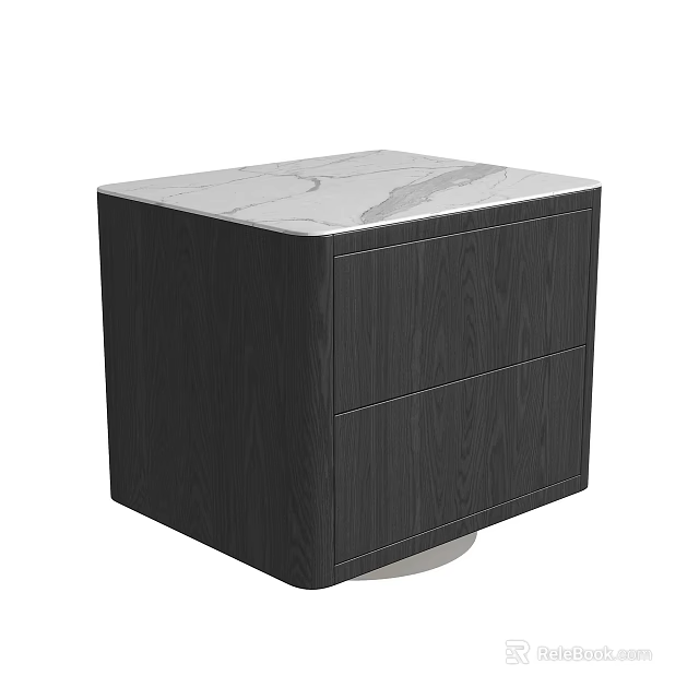 Modern Minimalist Bedside Table With Dark Wooden Cabinet Two Drawers And White Marble Top 3d model 