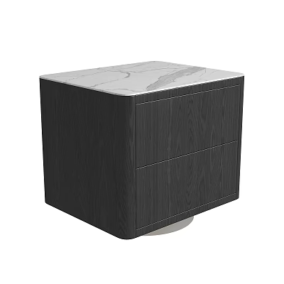 Modern Minimalist Bedside Table With Dark Wooden Cabinet Two Drawers And White Marble Top 3d model