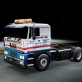 DAF Cab Truck With Yellow Warning Lights And Red White Blue Stripes Moving On Road