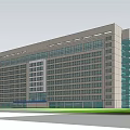 Modern Multi Story Office Building With Glass Curtain Wall And Green Lawn Exterior