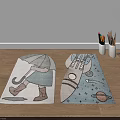 Shaped Kids Room Carpets with Umbrella Girl and Rocket Space Patterns