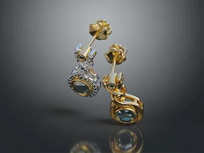Elegant Gold Earrings With Blue Gemstones And Sparkling Diamond Accents Design 3d model