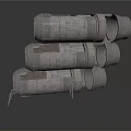 Industrial Cylindrical Equipment Stacked With Metal Supports And Gray Surfaces