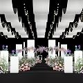 Elegant Engagement Stage With Lush Purple Pink Hanging Floral Arrangements And White Pillars
