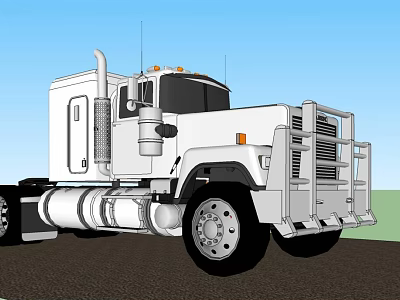 White Heavy Duty Truck With Cab Large Tires Front Grille And Black Wheels 3d model