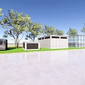 Modern Architectural Components Featuring Glass Structures Metal Boxes And Green Landscape Elements