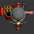 Cartoon Character Riding Motorcycle With Helmet Yellow Goggles Red Shirt Pink Body Large Wheels Headlight