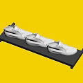 Three Pairs of White Shoes Displayed on Metal Shelf in Minimalist Setting