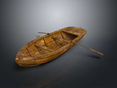 Traditional Wooden Boat As Classic Water Transport With Oars And Handcrafted Design 3d model