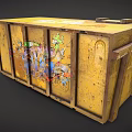 Rusty Yellow Industrial Container With Ladder And Worn Metal Surface Details