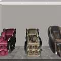Three Modern Massage Chairs In Interior Setting With Pink Beige And Gray Colors