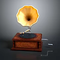 Classic Vintage Gramophone Design With Wooden Base Brass Horn Turntable And Crank Handle