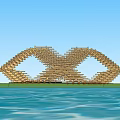 Modern Wooden Landscape Pavilion With Geometric Interlaced Structure And Water Reflection 3d model