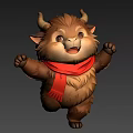 Cute Fluffy Cow Cartoon Character Wearing Red Scarf With Happy Expression And Open Arms Design