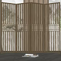 Modern Folding Wooden Room Divider Screen With Vertical Slats And Grid Design 3d model
