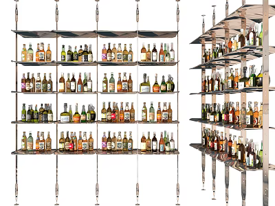 Modern Metal Wine Cabinet With Multiple Shelves And Various Wine Bottles 3d model
