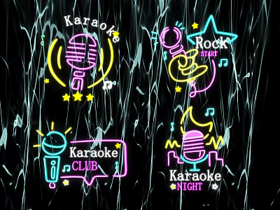 Neon Decorative Lights For Karaoke Rock Star With Microphones Stars Music Notes And Moon 3d model