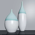 Two Light Blue And White Vases With Different Shapes On Grey Surface Background Wall 3d model