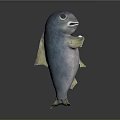 Cute Cartoon Fish 3D Model With Blue Body Pink Belly Holding Paper