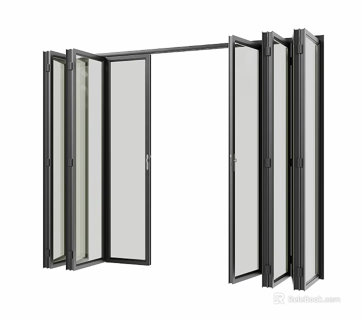 Modern Folding Door System With Glass Panels And Metal Frames 3d model 