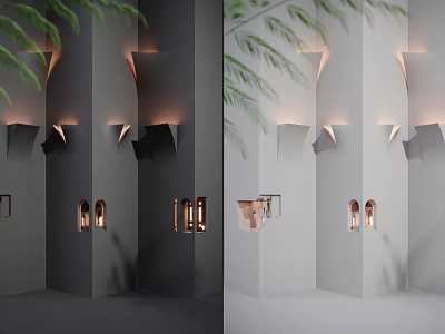 Modern Decorative Lights Embedded In Wall With Soft Glow And Green Plant Accents 3d model